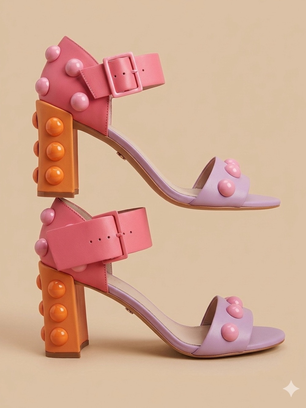 Cecelia New York Gail Studded Block Heel Sandals Pink Purple Orange Size 8.5